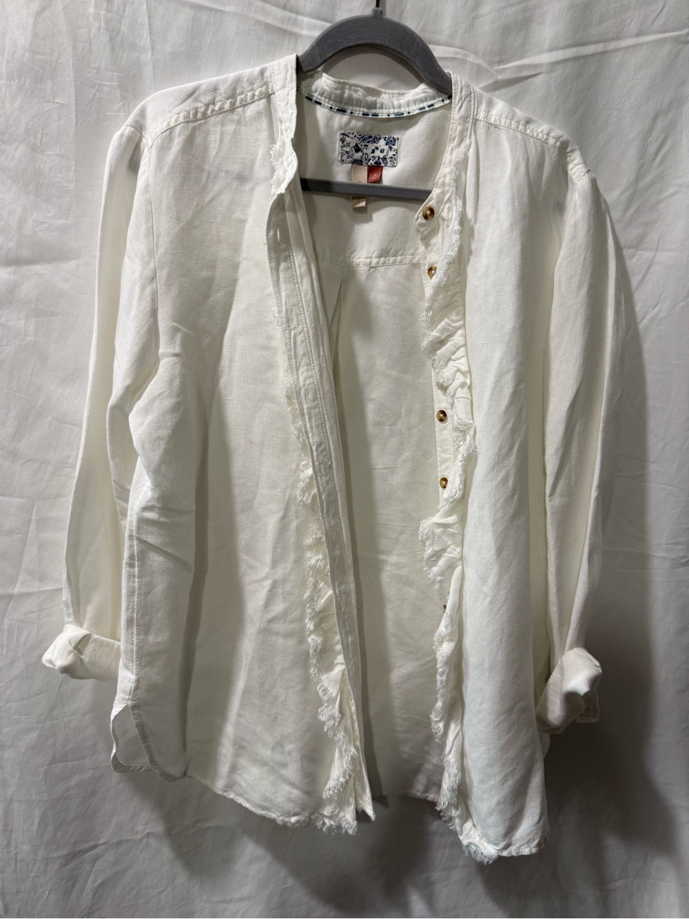 Pilcro White Button-Up Shirt with Navy Floral Trim